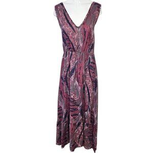 Vanessa Alexandra Italy 100% Linen V-Neck Printed Maxi Dress, Boho, Size Medium